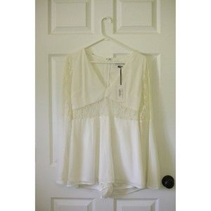 NWT RARE LONDON Sz 8 Flared Sleeve Lace Panel Playsuit Cream White *Defect*